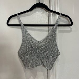 Silver sheer knitted cropped tank top - size small